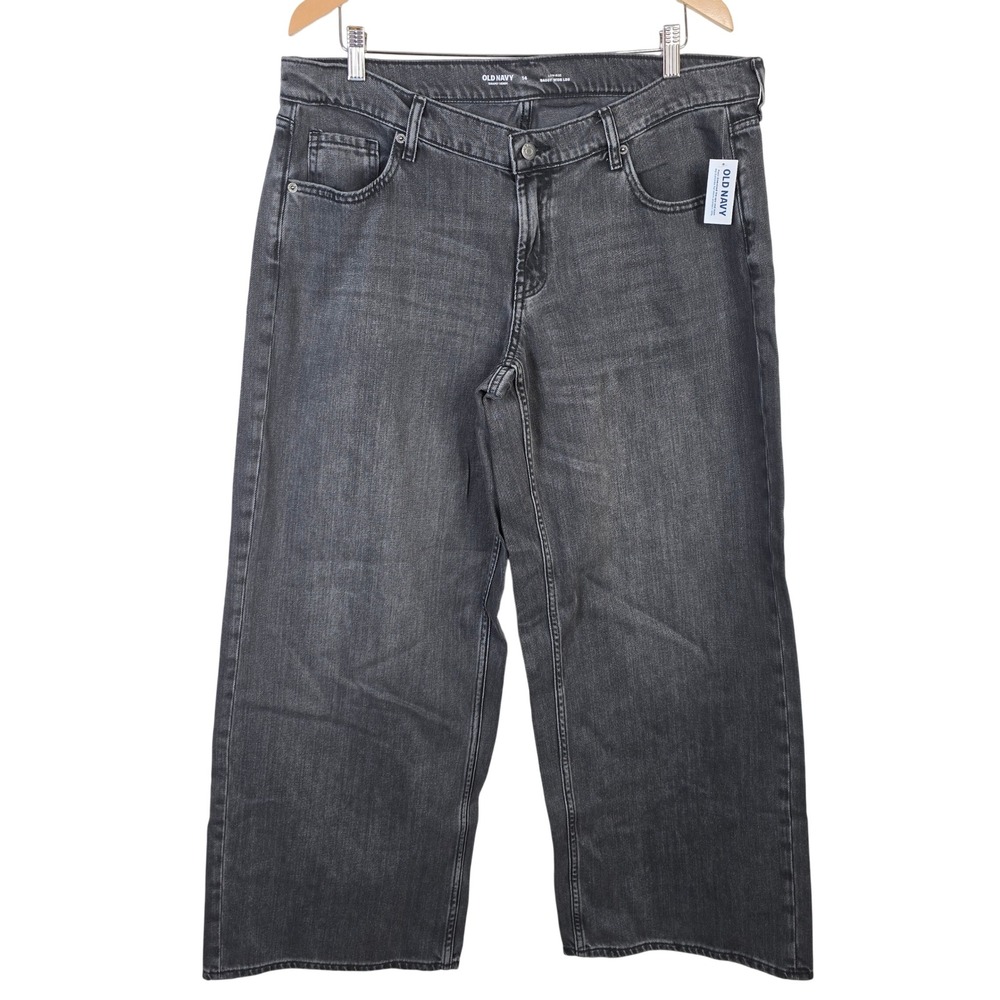 Old Navy Denim Low-Rise Baggy Wide Leg Jeans Gray Black Size 14‎ NWT